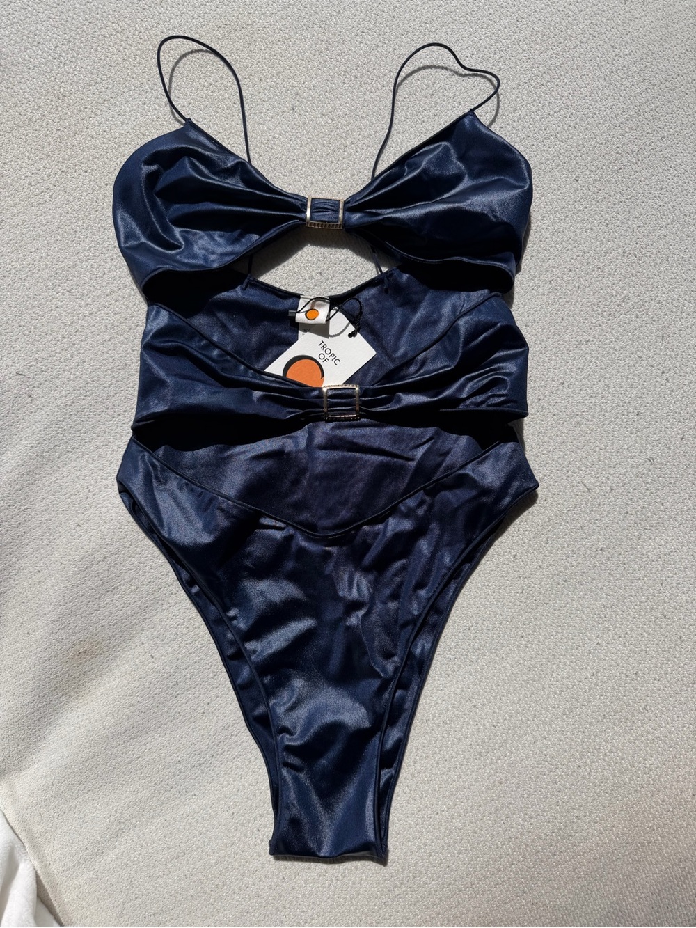 TROPIC OF C Navy Blue Satin Bow Bikini One Piece Swimsuit - Picture 3 of 4